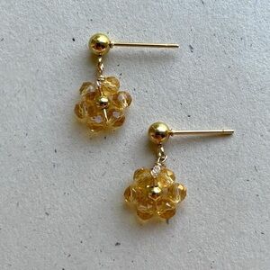 Gold Orange Beaded Flower Studs